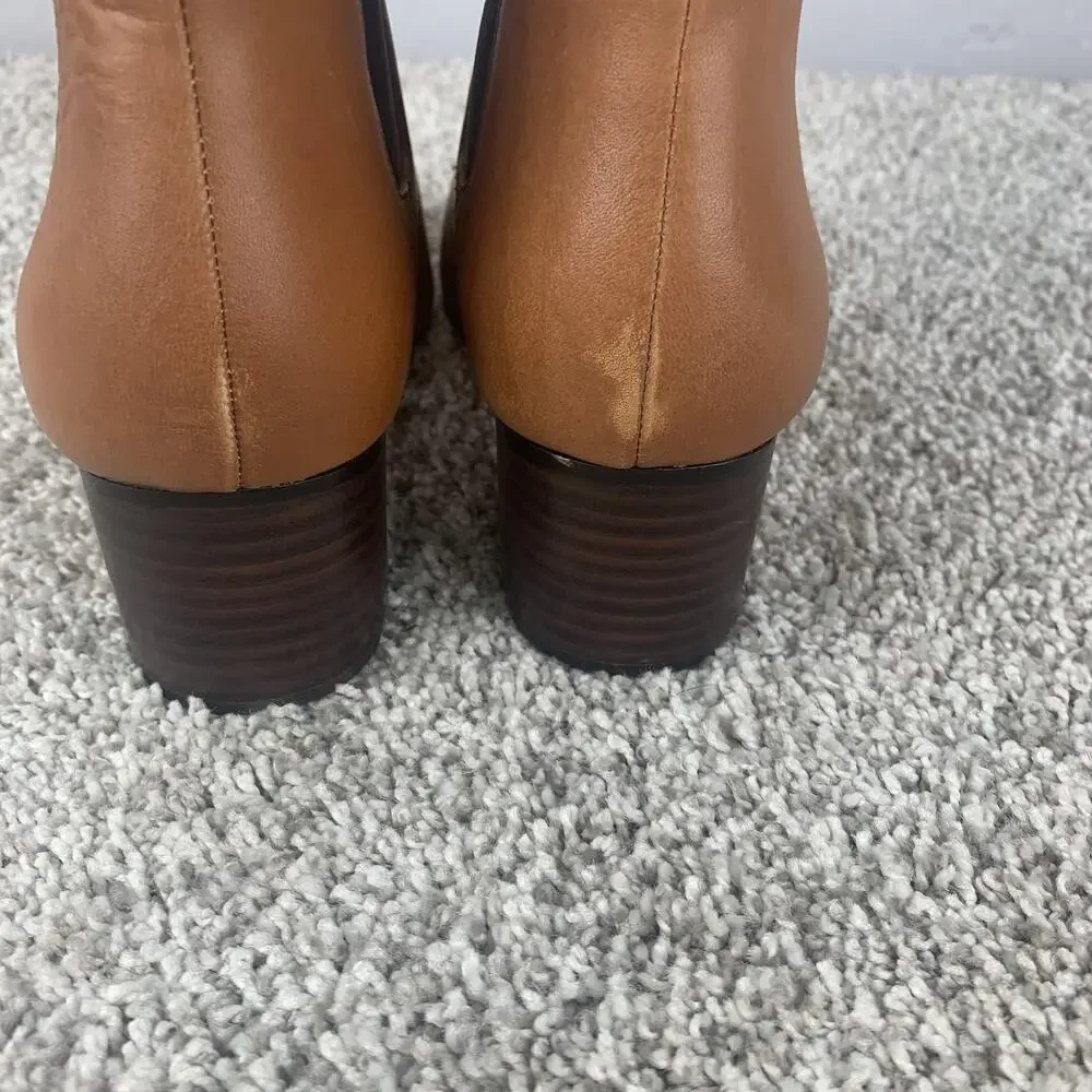 J. Crew Boots Womens Size 7.5 Brown Tan Chelsea Block Heel Leather Ankle Pull On - Picture 8 of 12